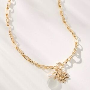 Anthropologie 14K Gold-Plated Brass Thick Chain Charm Cluster Necklace